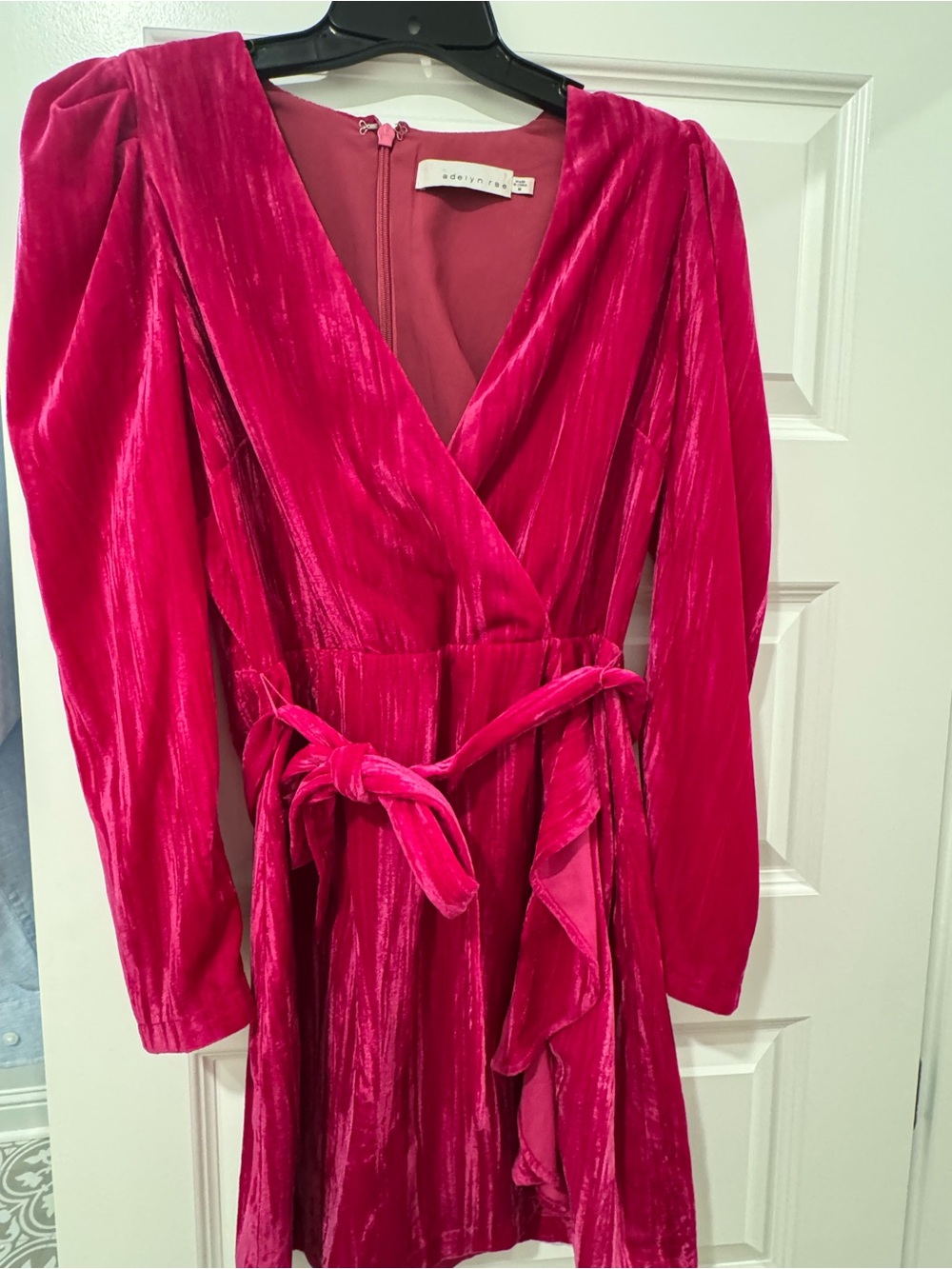 Adelyn Rae Fuchsia Velvet Long Sleeve Wrap Dress